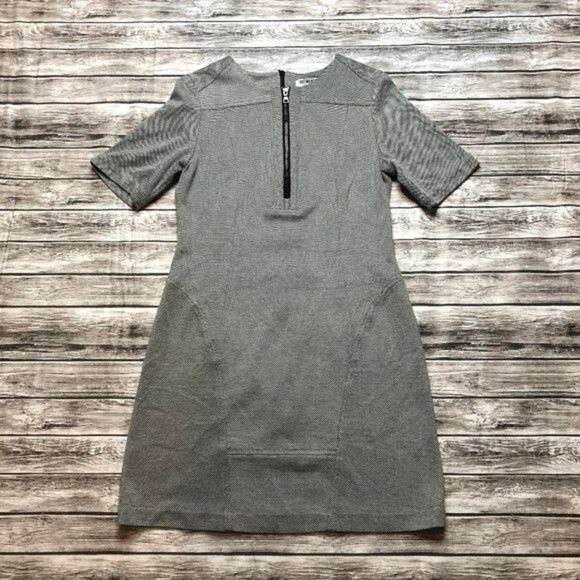 OF/MERCER Textured Fitted Shift Mini Dress Size 10 Zippers Black Grey Gray Zip - Picture 4 of 14